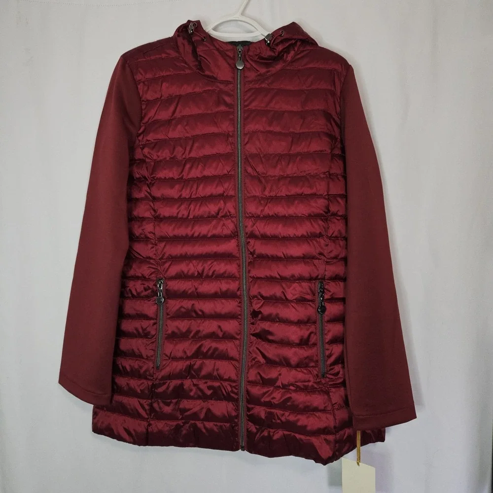 Laurier & Co Montreal Hybrid Puffer Jacket Womens M Burgundy‎ NEW Hooded